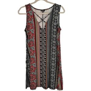 Lily-Rose Womens XS Sleeveless Swing Dress Abstract Vibrant Bohemian Style